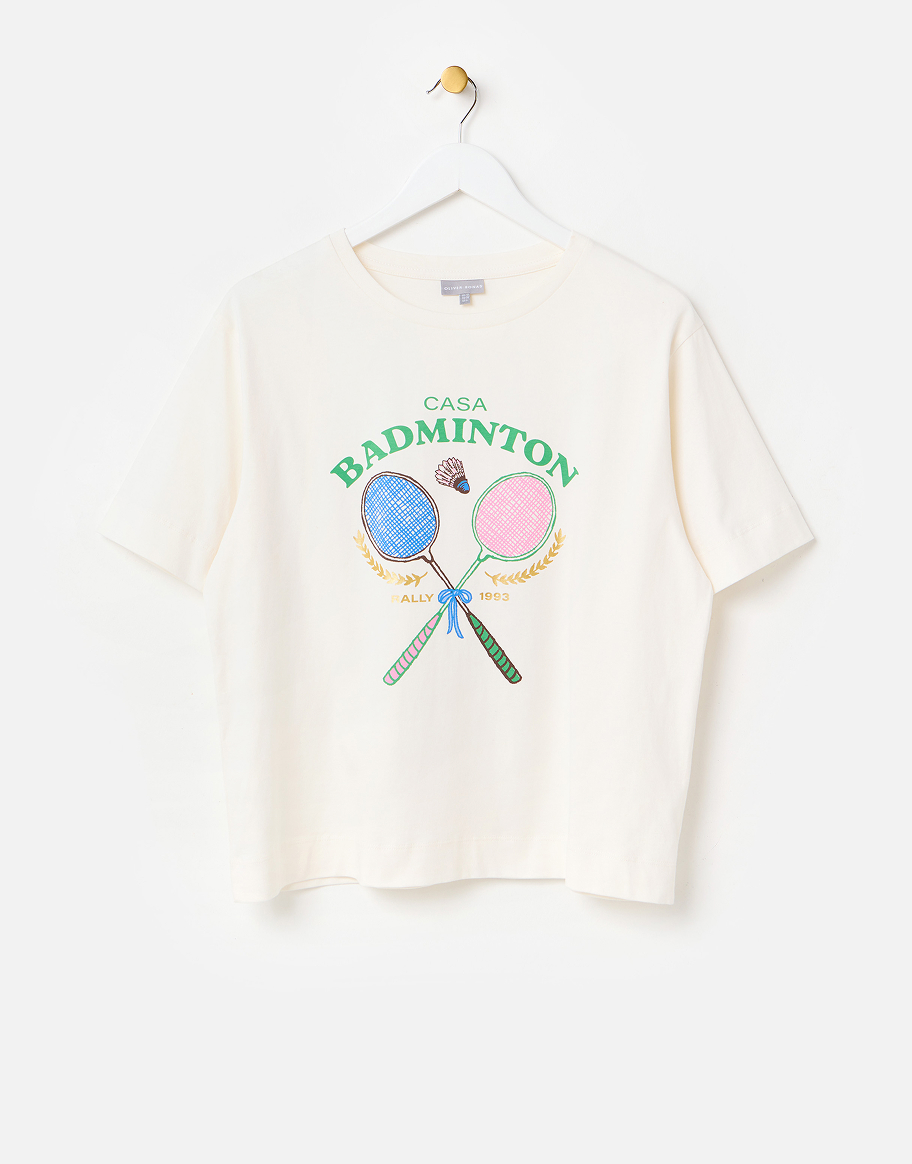 Ivory Casa Badminton Cotton Graphic T-Shirt